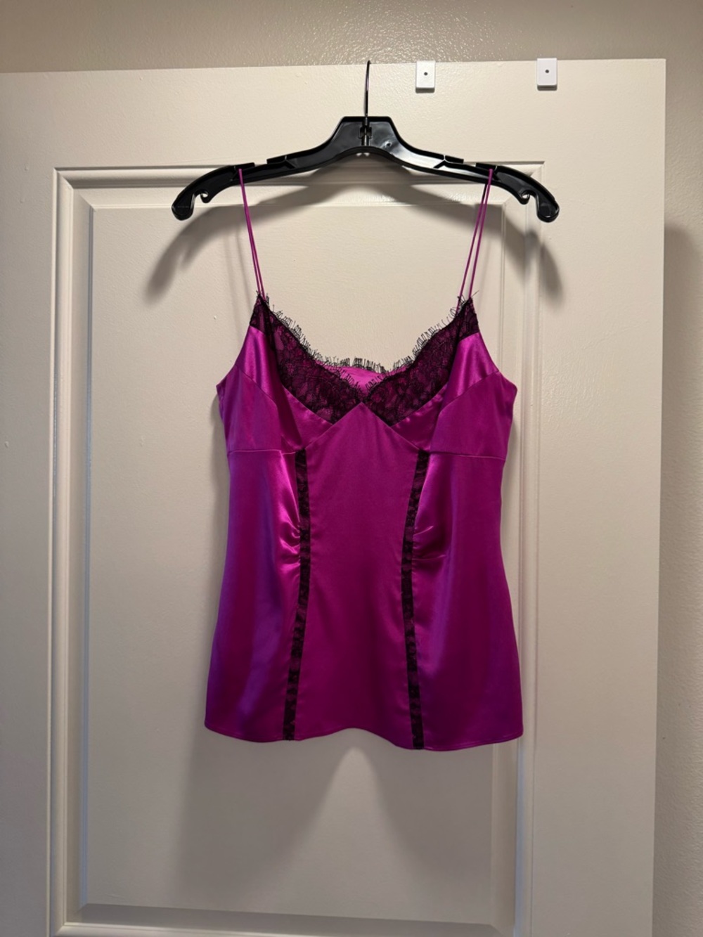 Diane Von Furstenberg Hot Pink Satin Lace-Trim Slip